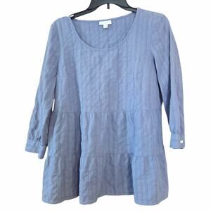 J. Jill Cotton Peasant Top size small Light Blue Tiered Bodice, 3/4 sleeves